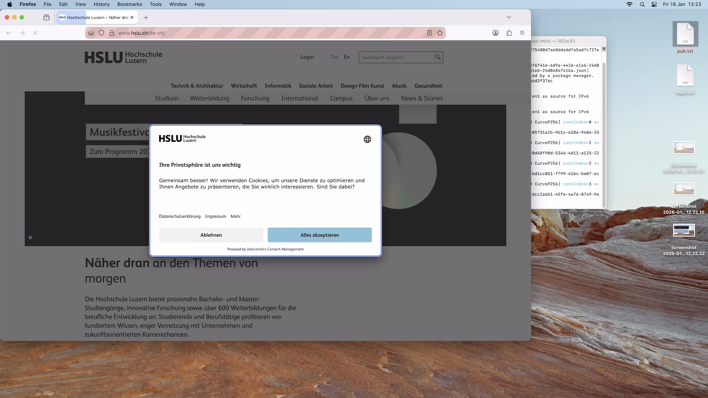 HSLU Webpage loading on automated firefox instance on a Mac Mini