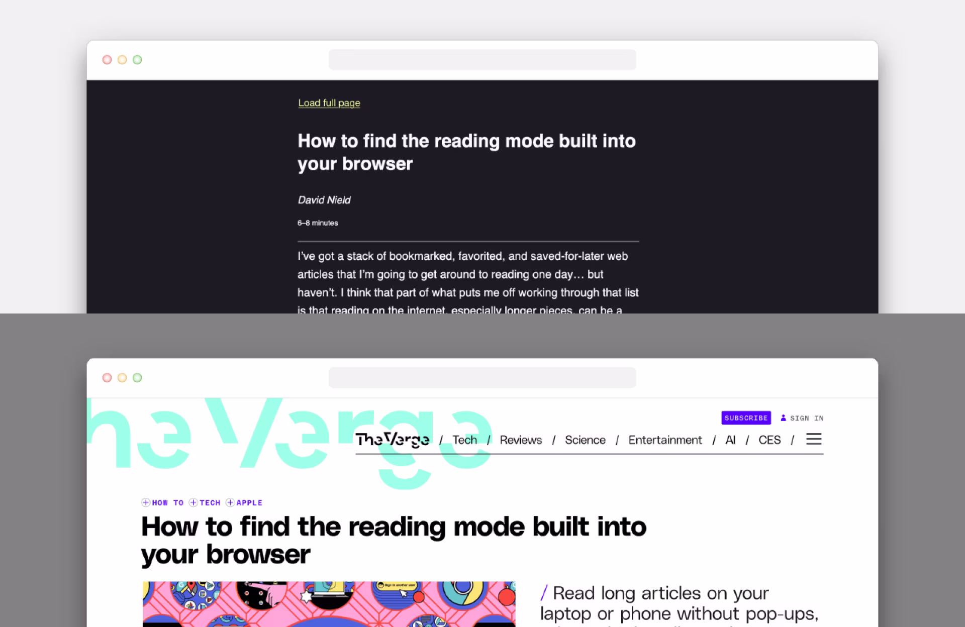 Hero image showing a reader view instead of the full page